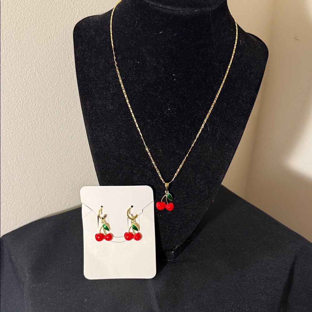 Elegant Cherry Necklace and Earrings Set
